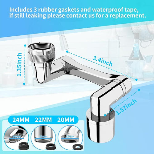 1080° Swivel Faucet Extender, Sliver, 2 PCS | Rotating Sink Extension Multifunctional Robotic Arm, Splash Filter Extension Aerator for Kitchen Bathroom