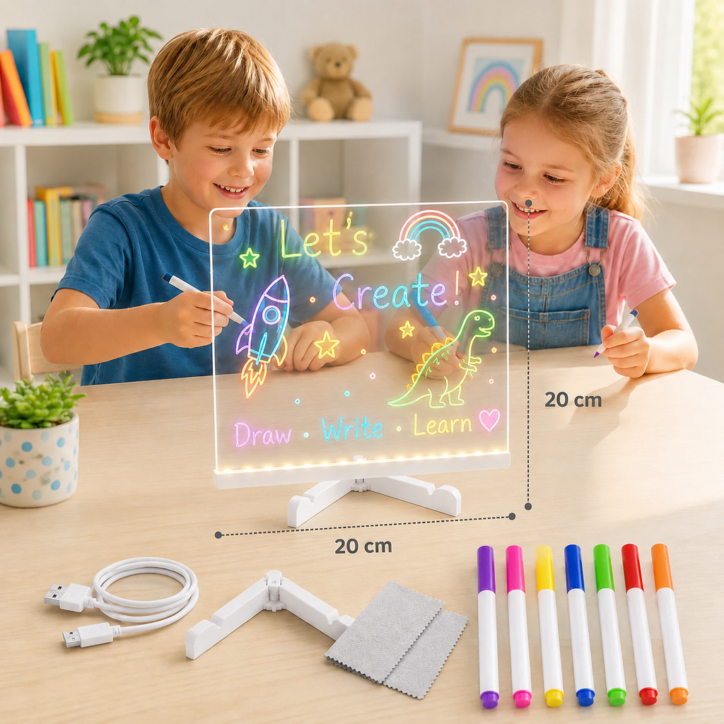 LED Acrylic Writing Board With 7 Neon Markers and Tri Stand