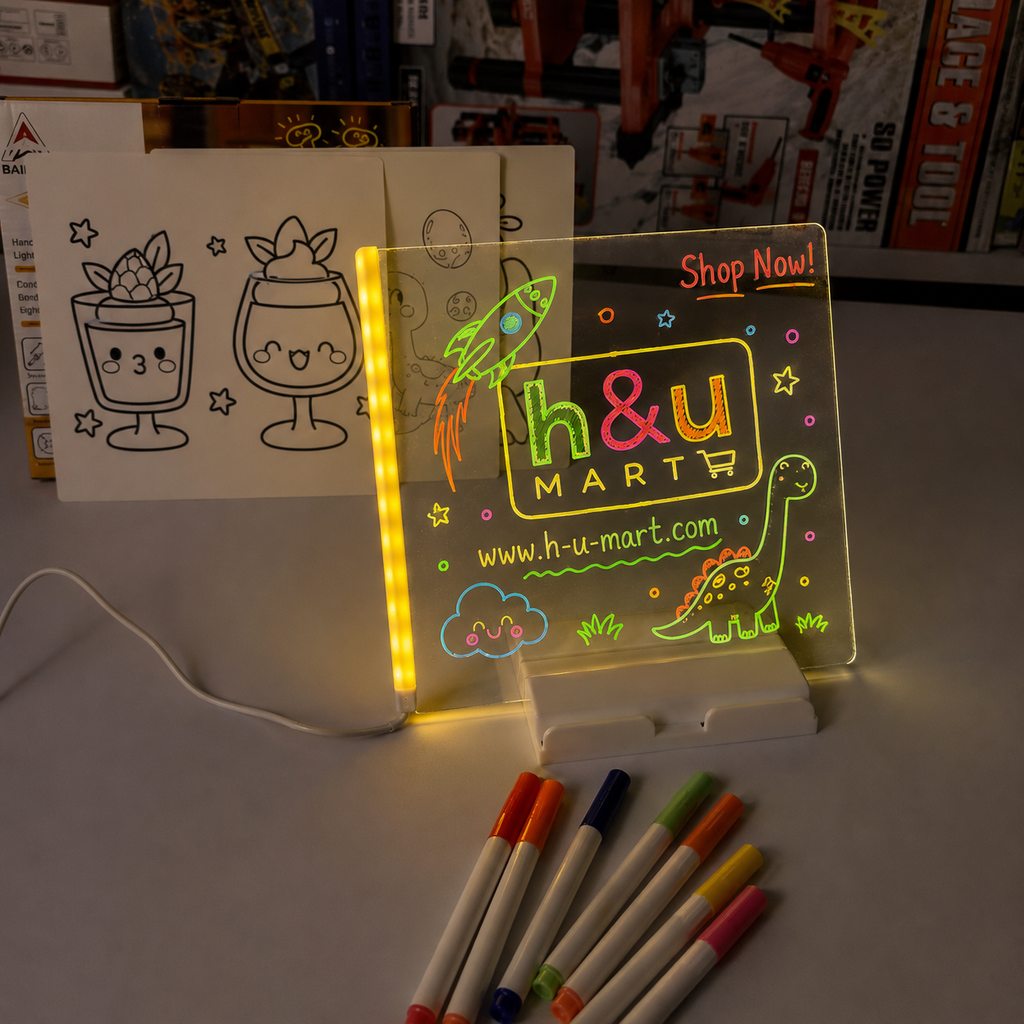 LED Acrylic Writing Board With 7 Neon Markers and Tri Stand