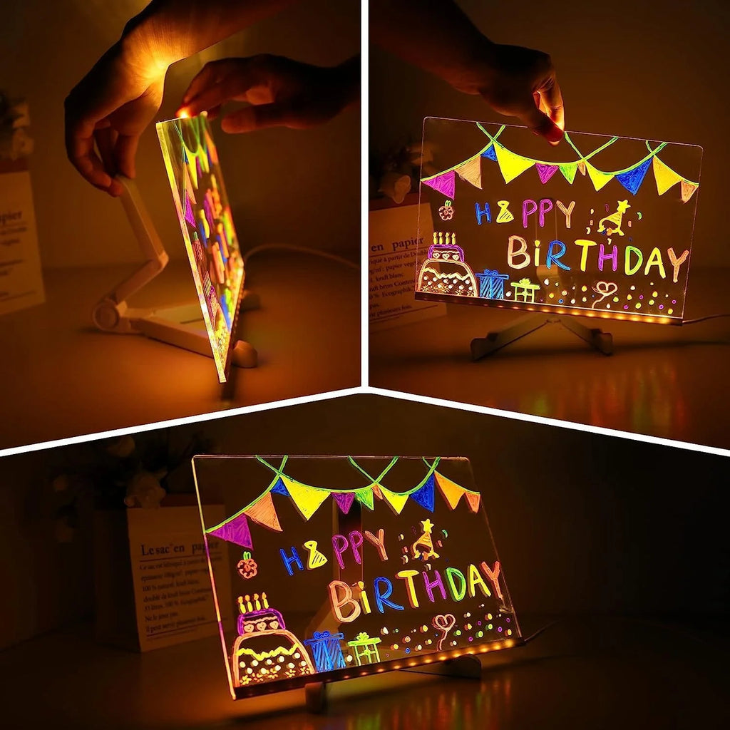 LED Acrylic Writing Board With 7 Neon Markers and Tri Stand