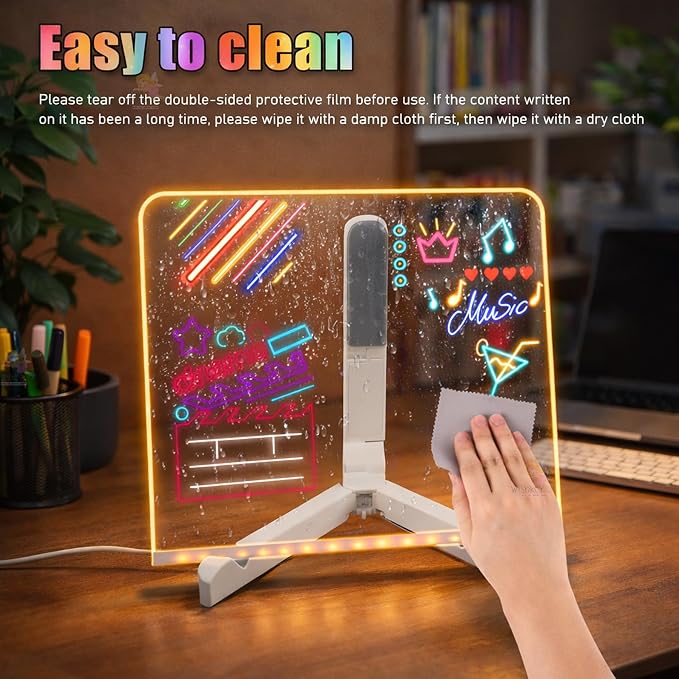 LED Acrylic Writing Board With 7 Neon Markers and Tri Stand